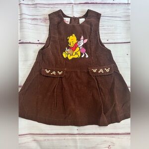 Vintage Disney Winnie the Pooh & Piglet Brown Corduroy Dress Girls' Size 4T